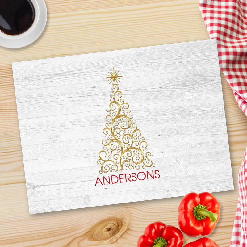 Personalized Christmas Glass Cutting Boards - Gold Tree - JDS
