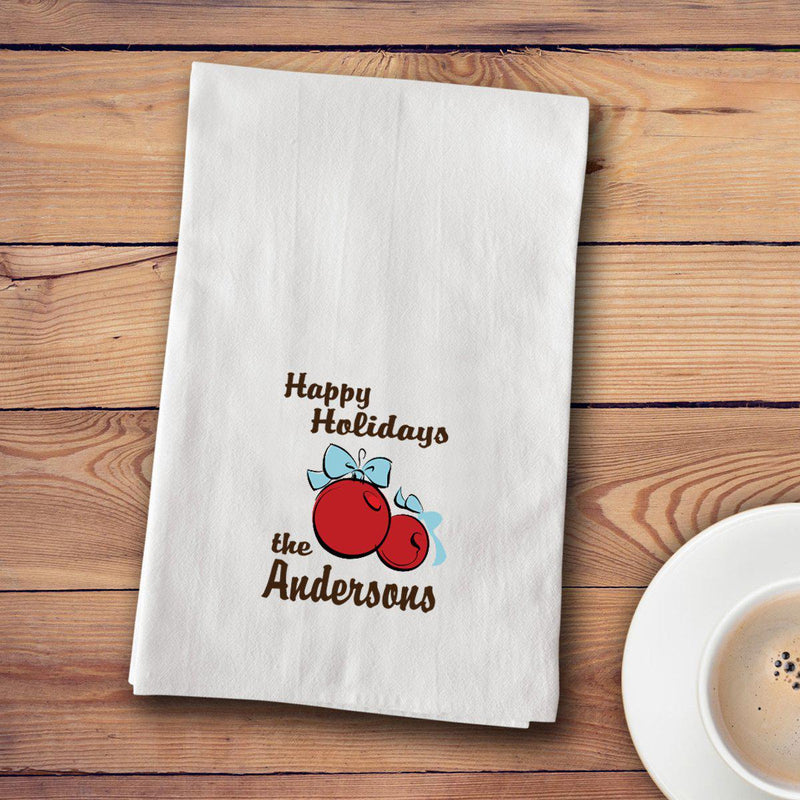 Personalized Christmas Tea Towels - 12 designs - Christmas Bulbs - JDS