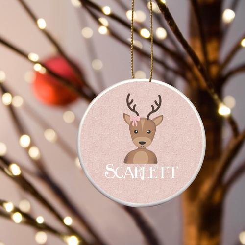 Personalized Pink Reindeer Ceramic Ornament -  - JDS