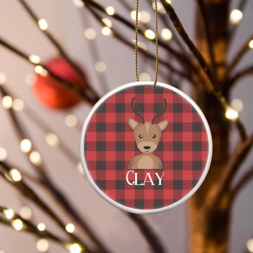 Personalized Plaid Reindeer Christmas Ornament -  - JDS