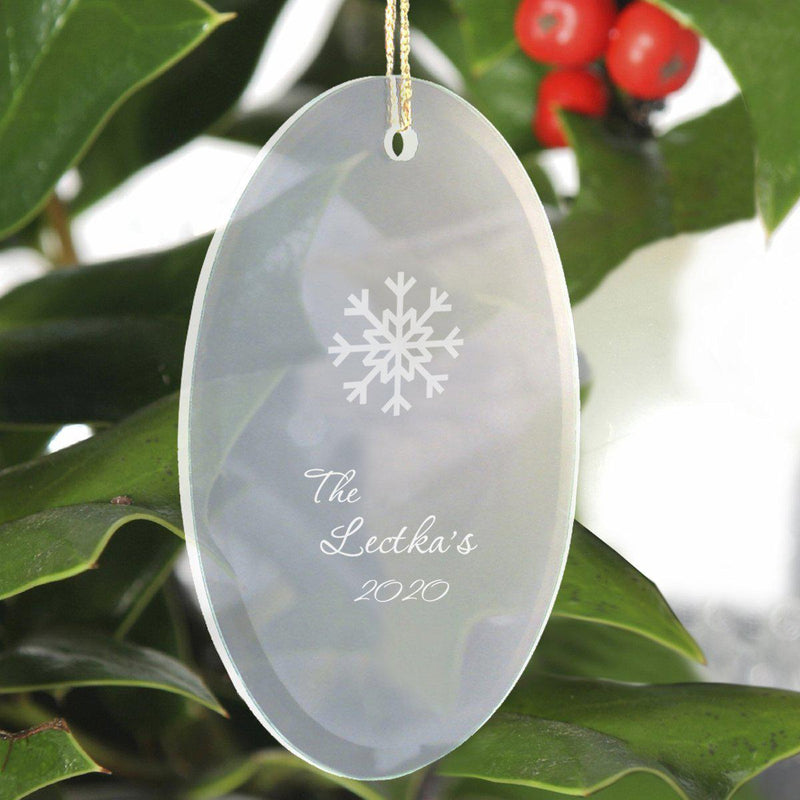 Personalized Beveled Glass Ornament - Oval Shape - Snowflake - JDS