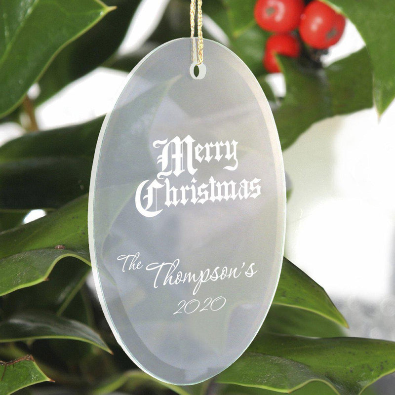 Personalized Beveled Glass Ornament - Oval Shape - Merry XMas - JDS