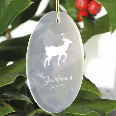 Personalized Beveled Glass Ornament - Oval Shape - Reindeer - JDS
