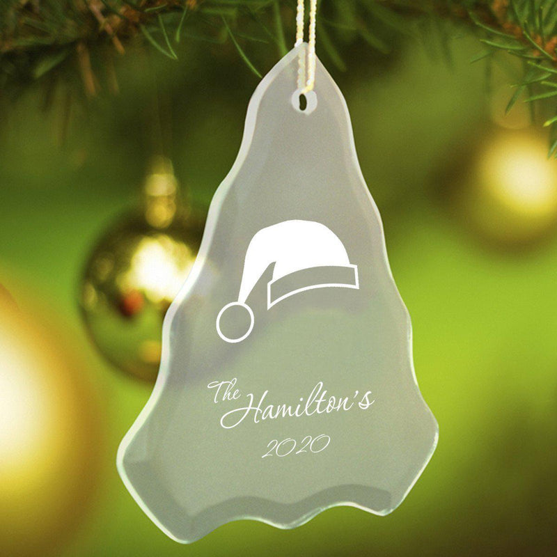 Personalized Tree Shaped Glass Ornaments - Santa Hat - JDS