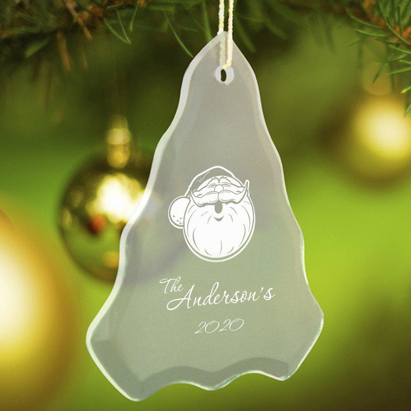 Personalized Tree Shaped Glass Ornaments - Santa Face - JDS
