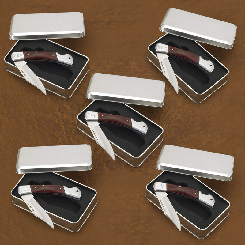 Set of 5 Personalized Engraved Hard-Wood Handle Pocket Knives -  - JDS
