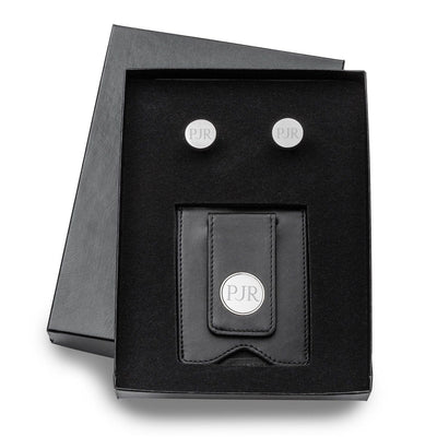 Personalized Men's Gift Set - Black Money Clip & Pin Stripe Cuffllinks -  - JDS
