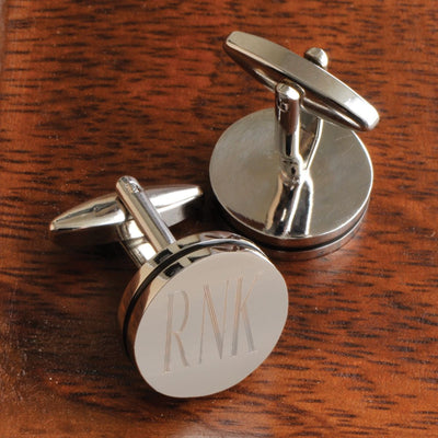 Silver Monogram Pin Stripe Cufflinks -