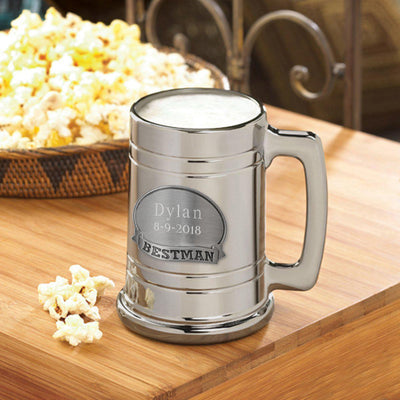 Personalized Groomsman Gunmetal Medallion Beer Mug - Bestman - JDS