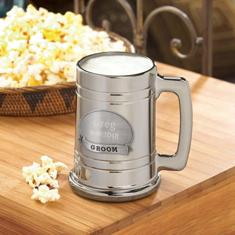 Personalized Groomsman Gunmetal Medallion Beer Mug - Groom - JDS