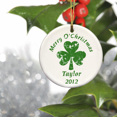 Personalized Irish Ceramic Ornaments - Christmas Clover - JDS