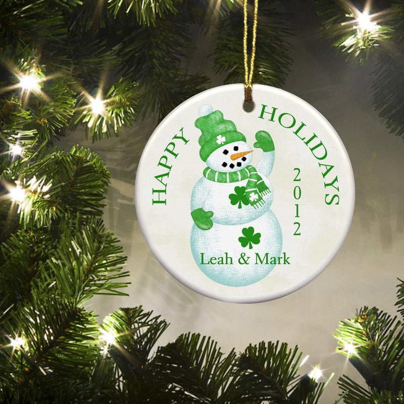 Personalized Irish Ceramic Ornaments - Luck Snowman - JDS