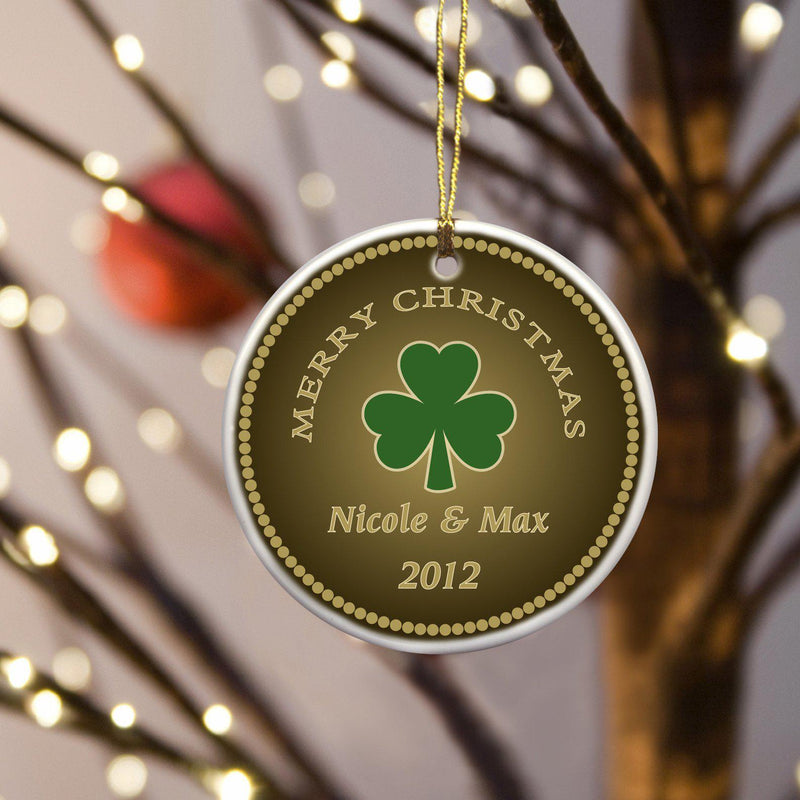 Personalized Irish Ceramic Ornaments - Stout Shamrock - JDS