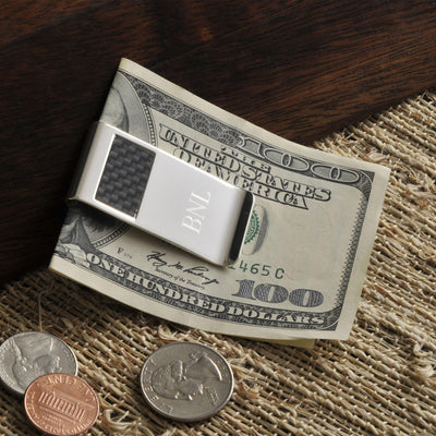 Personalized Money Clip - Carbon Fiber - Silver Plated -  - JDS