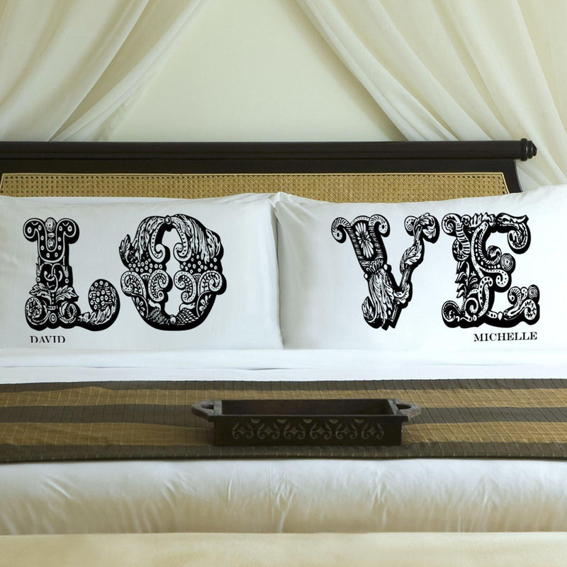 Personalized Couples  LOVE Pillowcases - Black - JDS