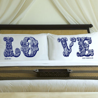 Personalized Couples  LOVE Pillowcases - Royal Blue - JDS