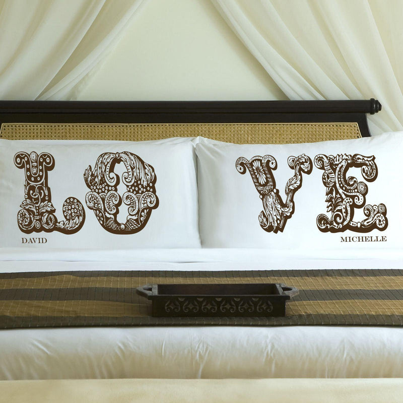 Personalized Couples  LOVE Pillowcases - Brown - JDS