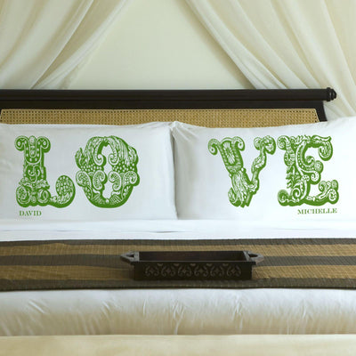 Personalized Couples  LOVE Pillowcases - Green - JDS
