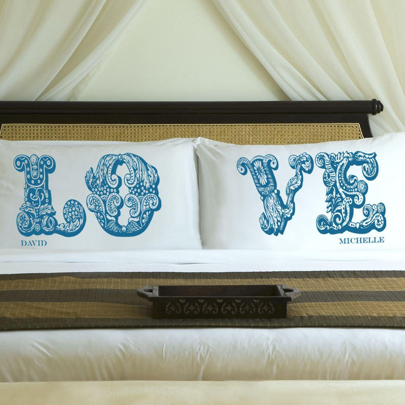 Personalized Couples  LOVE Pillowcases - Light Blue - JDS