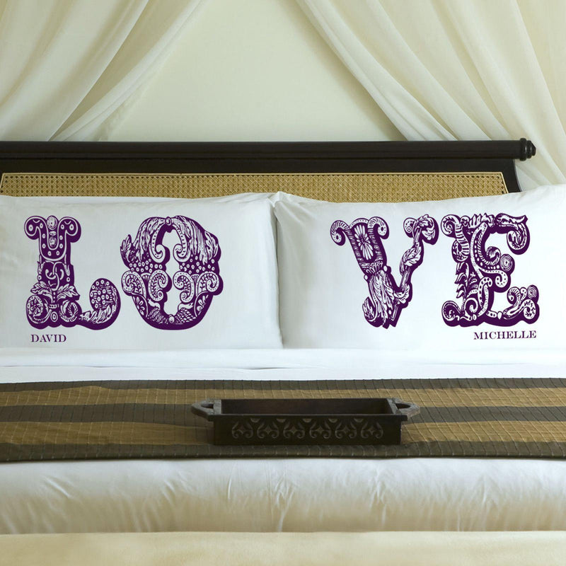 Personalized Couples  LOVE Pillowcases - Purple - JDS