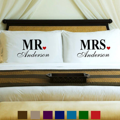 Personalized Couples Pillow Cases- 9 Designs - Mrs and Mr - JDS