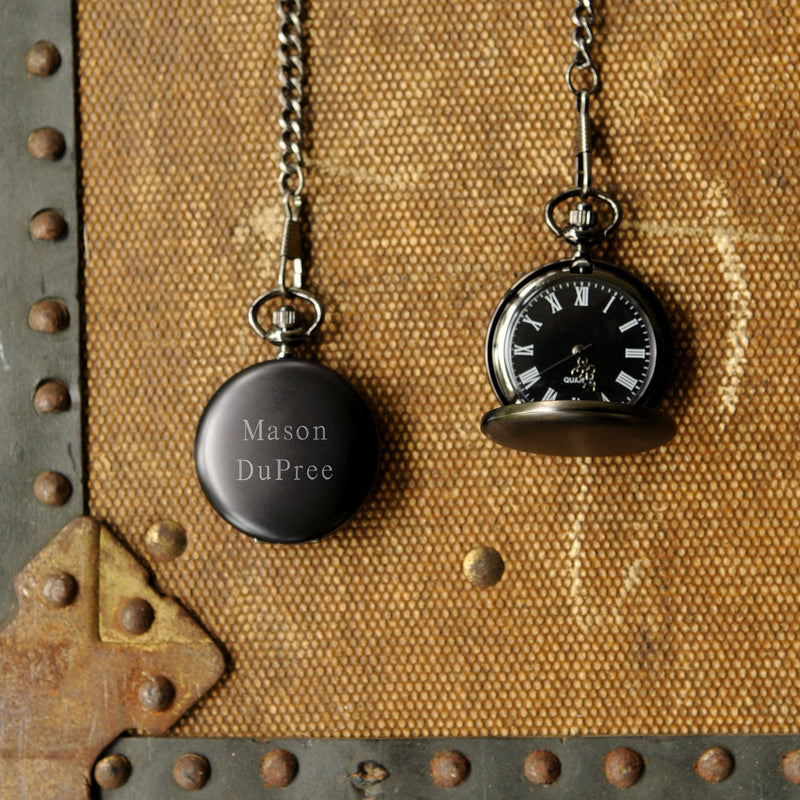 Personalized Midnight Black Pocket Watch - 1.5" -