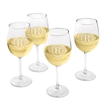 Personalized Set of 4 White Wine Glasses - Circle - JDS