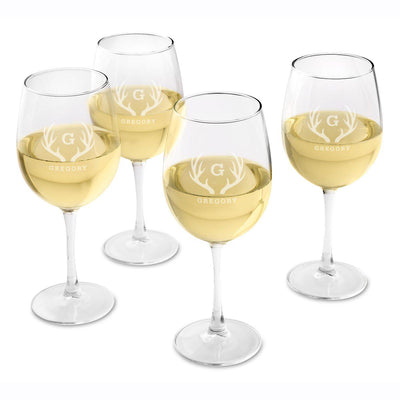 Personalized Set of 4 White Wine Glasses - Antlers - JDS