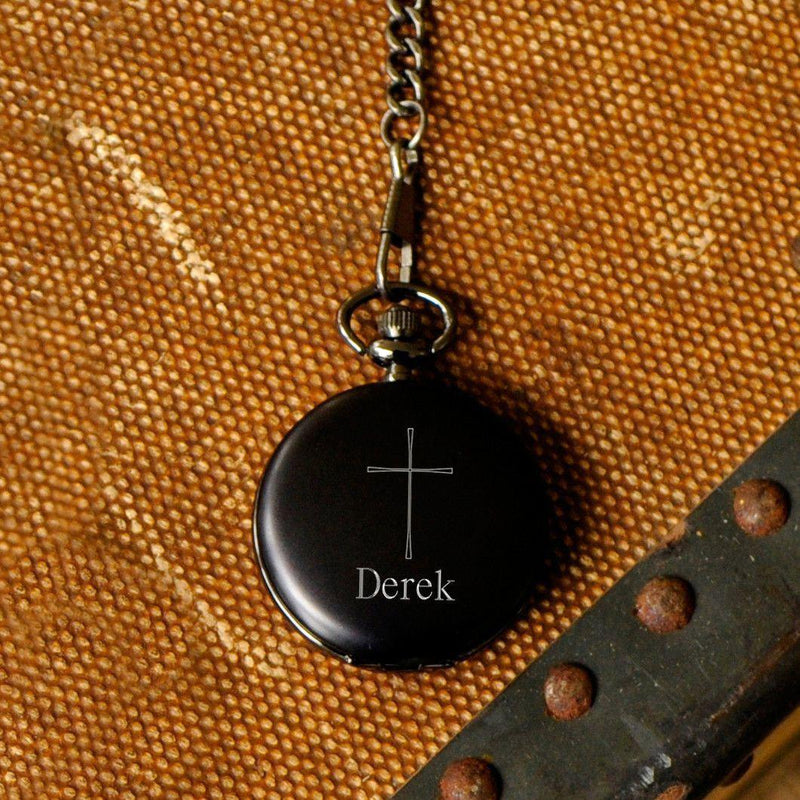 Engraved Inspirational Cross Pocket Watch - Midnight - JDS