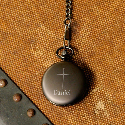 Engraved Inspirational Cross Pocket Watch - Gunmetal - JDS