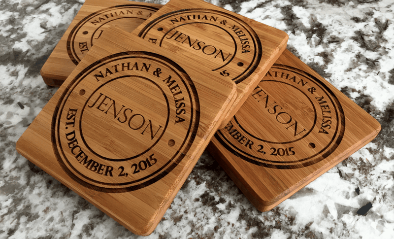 Personalized 11x14 Bamboo Cutting Board & Set of 4 Bamboo Coasters -  - Qualtry