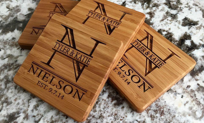 Personalized 11x14 Bamboo Cutting Board & Set of 4 Bamboo Coasters -  - Qualtry