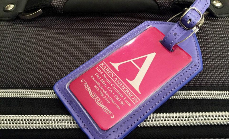 Personalized Aluminum Luggage Tags with Optional Leather Casing -