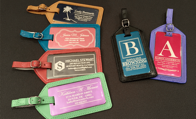 Personalized Aluminum Luggage Tags with Optional Leather Casing -