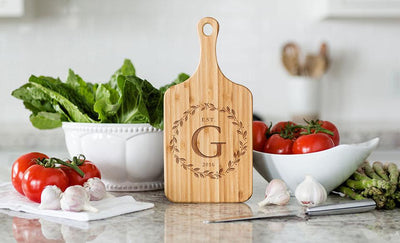 Personalized Handled Bamboo Serving Boards (Modern Collection)- Small -