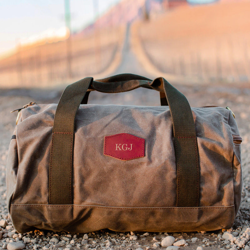 Personalized Waxed Canvas Field Tan Duffle Bag - Gold - JDS
