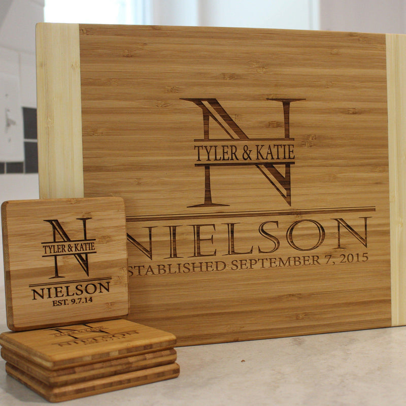 Personalized 11x14 Bamboo Cutting Board & Set of 4 Bamboo Coasters -  - Qualtry