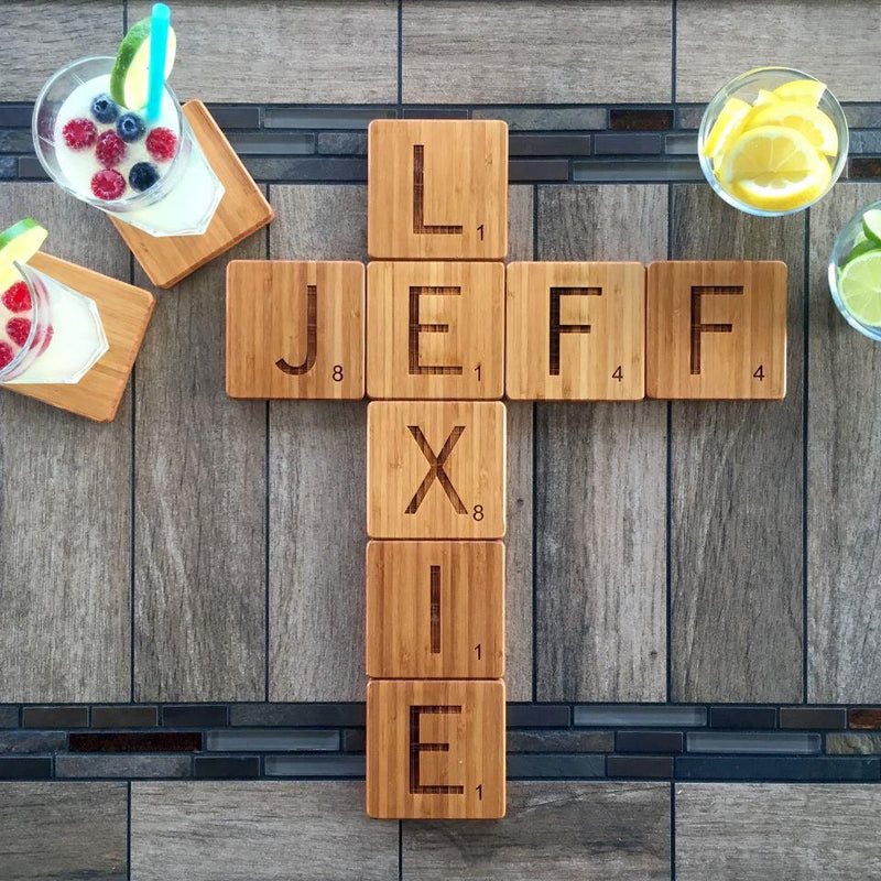 Personalized Scrabble Letter Thick Bamboo Coasters -  - Qualtry