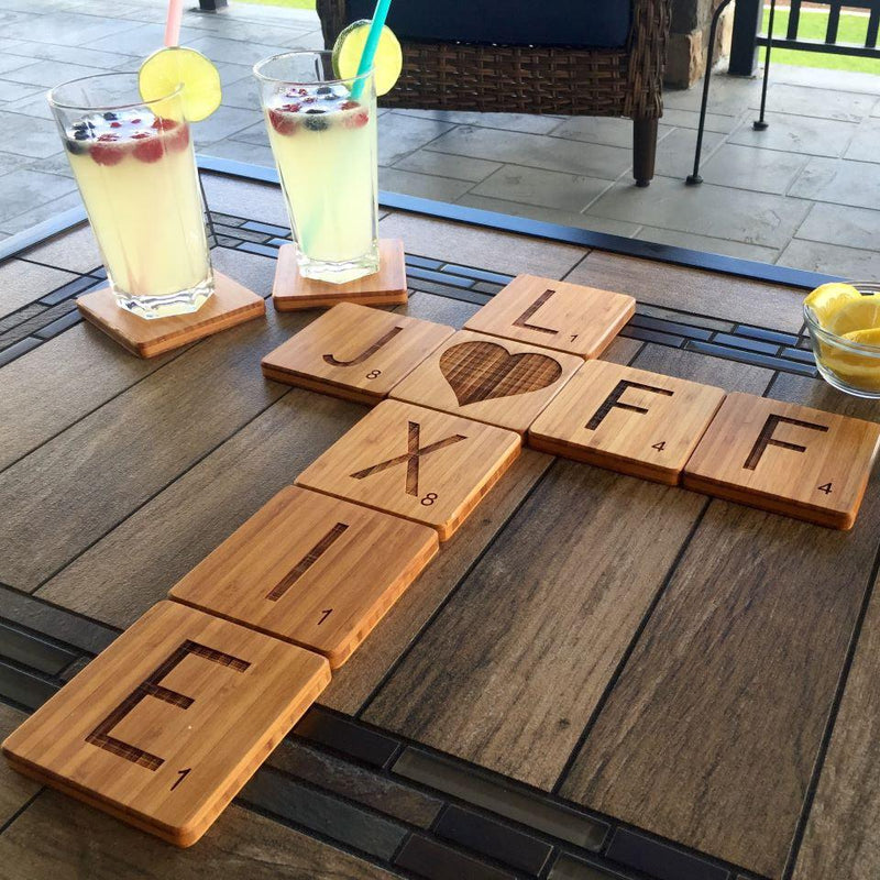 Personalized Scrabble Letter Thick Bamboo Coasters -  - Qualtry
