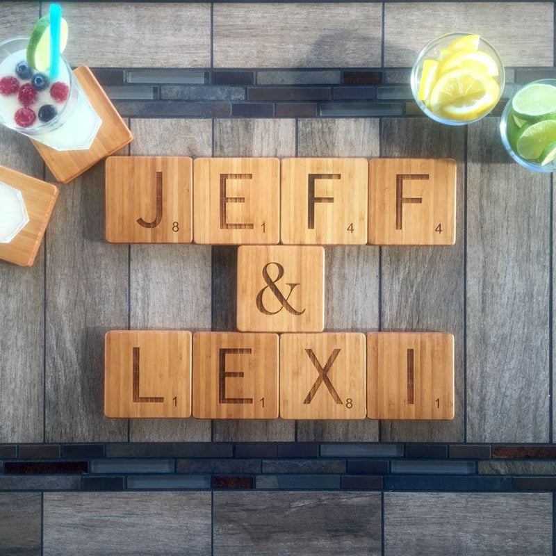 Personalized Scrabble Letter Thick Bamboo Coasters -  - Qualtry