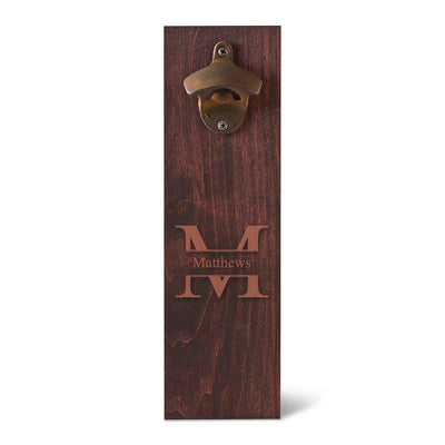 Personalized Wood Wall Mounted Bottle Opener - Stamped - JDS