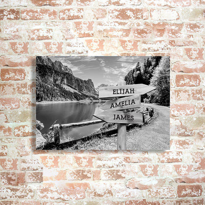 Personalized Mountain Lake Canvas Print with Family Names -  - JDS
