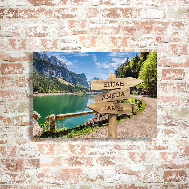 Personalized Mountain Lake Canvas Print with Family Names -  - JDS