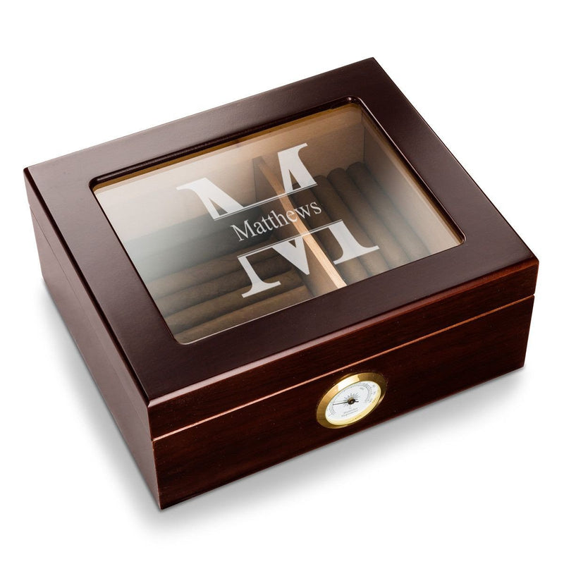 Personalized Glass Top Mahogany Humidor -