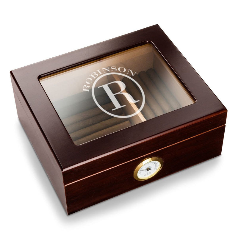 Personalized Glass Top Mahogany Humidor -