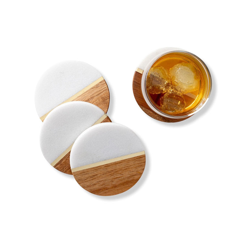 Personalized Marble and Acacia Coasters Set of 4 -