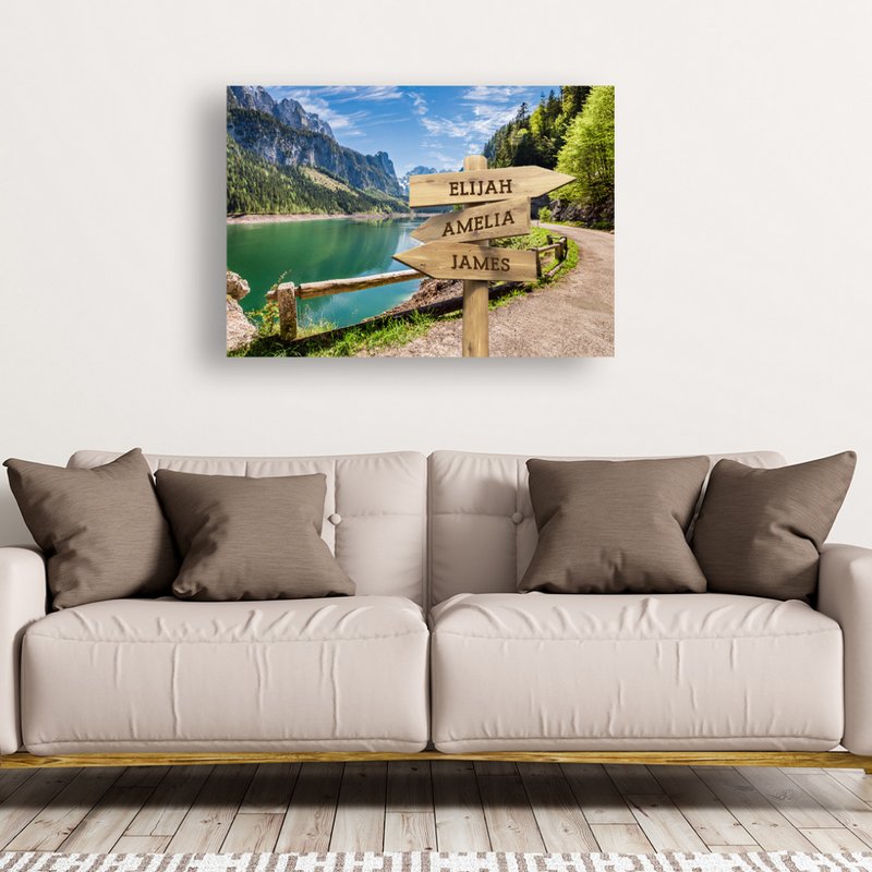 Personalized Mountain Lake Canvas Print with Family Names -  - JDS