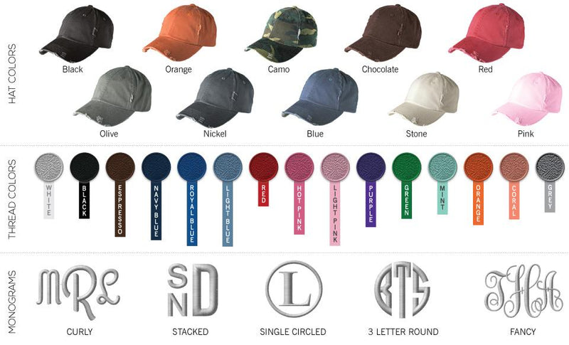 Monogrammed Distressed Baseball Hat -  - Qualtry