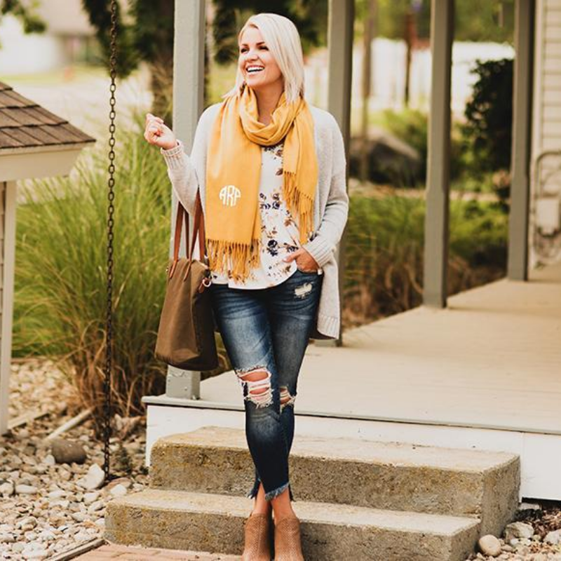 Personalized Pashmina Scarves - Mustard - Qualtry