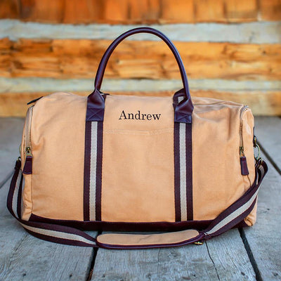 Personalized Heavy Canvas Weekender Duffle Bags - Khaki - JDS